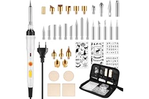 saldatore a stagno Kit Pirografia Legno SREMTCH, Pirografia Legno 40 Pezzi 60W Temperatura Regolabile 200°C-450°C, Interruttore ON/OFF, Attrezzi Incisione Professionale lavori su Cuoio Legno