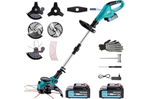 Olubfdh Rasentrimmer mit Akku 21V 1000W Bürstenloser Motor 3-in-1-Rasentrimmer, mit Akku 8000mAh mit 90° drehbarer Trimmerkopf, Teleskopstiel, Flüssigkristallanzeige, 2 x 4,0 Ah Akku & Ladegerät