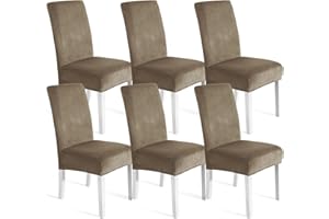 Ystyle Housse de Chaise Velours 6 Pièces, Housse de Chaise Salle à Manger Élastique, Universel Couvre Chaise Extensible, Protection Chaise Lavable, pour Restaurant Cuisine Banquet, Camel