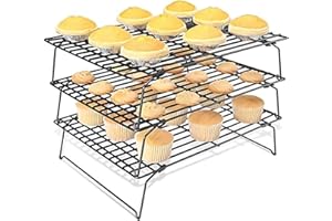 LAZY SPORTS Rejilla para Enfriar repostería, 3 Niveles, Aluminio, Negro, Centimeters Anti-adherente – Uso Individual o apilable para Ahorrar Espacio en la Cocina (Negro)…