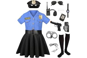 MRSCLAUS Polizei Kostüm Mädchen Luxus Polizei Offizier Kleid Set für Kinder Karneval Mottoparty Halloween Polizeikostüm Ausrüstung Polizeikelle Polizei Spielzeug