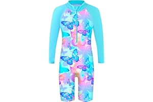 HUAANIUE Girls UPF 50+ UV One Piece Swimwear Kids Bodysuit Beachwear with Ziper Surfing Pink Swimming Children Bathing Costume 4-11 Years