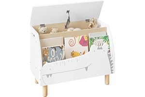 WOLTU Caja de Almacenamiento de Juguetes, Banco con Estante, Diseño de Cocodrilos, Cajonera Juguetes Estantería Libros, Baúl de Madera Almacenaje para Cuarto, Pie de Cama Infantil, 60x30x44 cm