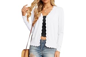 GRECERELLE Women's Cardigans Knit Long Sleeve V Neck Button Down Lightweight Ladies Scalloped Shrugs Jumper Cardigan for Dress Summer Evening Wedding