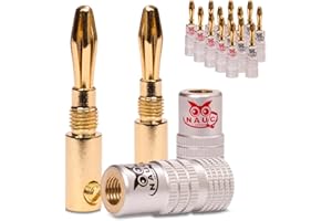 NAUC Bananenstecker für Lautsprecherkabel - 16 Stück Stecker als Set - Steckverbinder 24K vergoldet schraubbar - für HiFi Receiver Verstärker