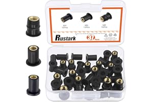 Rustark 37Pcs M4 M5 M6 Rubber Well Nuts Black Neoprene Expansion Set with Brass Hardware for Windshield, Fairing, Kayak, Motorcycle, Boat