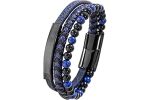 Mochity Męska bransoletka skórzana 21 cm, stal nierdzewna, czarna, brązowa, niebieska, bransoletka męska z pereł, bransoletka dla mężczyzn, skórzana bransoletka dla mężczyzn, prezent dla mężczyzn