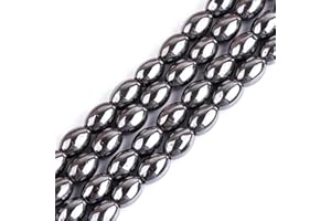 HAAMIIQII 45pcs 6 x 9 mm Natural Black Hematite Loose Gemstone Beads Olivary Spacer Stone Beads for Jewellery Making DIY Bracelet Necklace