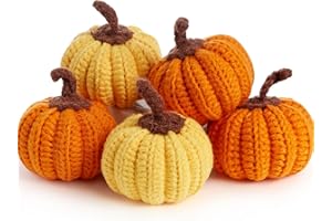 Sahoottie 5 Pcs Pumpkins Artificial Fake Decorative Pumpkin Mini Knitted Halloween Pumpkins Decor Autumn Decoration Pumpkin for Halloween Decorations
