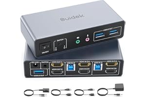 SUIDEK Commutateur KVM HDMI 2 Moniteurs 2 Ordinateurs, Commutateur USB KVM Double Moniteur 4K@60Hz, affichage étendu/miroir HDMI pour 2 PC Partageant 2 Moniteurs, avec 3 ports USB 3.0