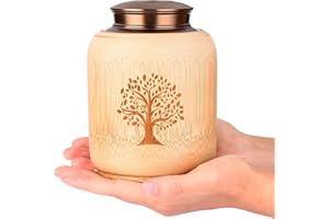 HOOMTREE Andenkenurne für Menschliche oder Haustier Asche,Mittlere Urnen für Menschliche Asche aus Bambus,Dekorative Urne Aschebehälter mit Baum des Lebensmusters,halten bis zu 83 Kubikzoll