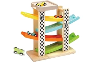 TOP BRIGHT Jouet Rampe de Course en Bois pour Garçon 2 Ans,Jeu Voiture pour 12 18 Mois，Cadeau Jouet Rampe de Voiture pour Enfant 1 an