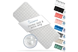 ‎TONIAMO Toniamo Badewannenmatte rutschfest 100x40 cm | Extra Lange Badematte rutschfest | Antirutschmatte Badewanne ohne BPA | Badewannen Matte antibakteriell & maschinenfest | Anti Rutschmatte | Transparent