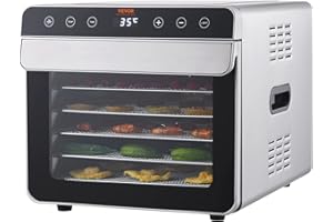 VEVOR Déshydrateur Alimentaire Électrique 6 Plateaux Inox 700 W Déshydrateur de Fruits et Légumes Température Réglable 35-85 