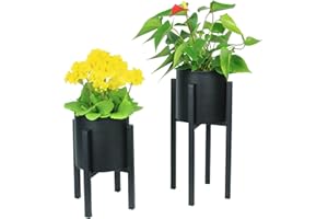 alma home Blumenständer Metall schwarz - 2er Set Blumentopf mit Füßen und Übertopf H 23 und 33 / B 12 cm als Pflanzenständer für innen und außen, Blumenhocker oder Kräutertopf