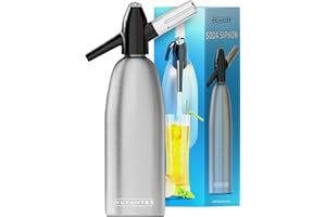 Nuvantee Soda Siphon – Ultimate Soda Maker - Aluminum – 1 Liter - Make Soda Infusions W/ Free Cocktail Recipes (e-book) - Get Sparkling Water When You Want it - Uses Standard CO2 Charger (not included)