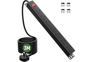Surge Protected Extension Lead 3M, HANNELORE 7 Way Power Strip with Switch, Power Distribution Unit PDU Rack Mount Power Strip, 13Amp Multi Plug Extension Sockets for Home, Office and Industrial Use