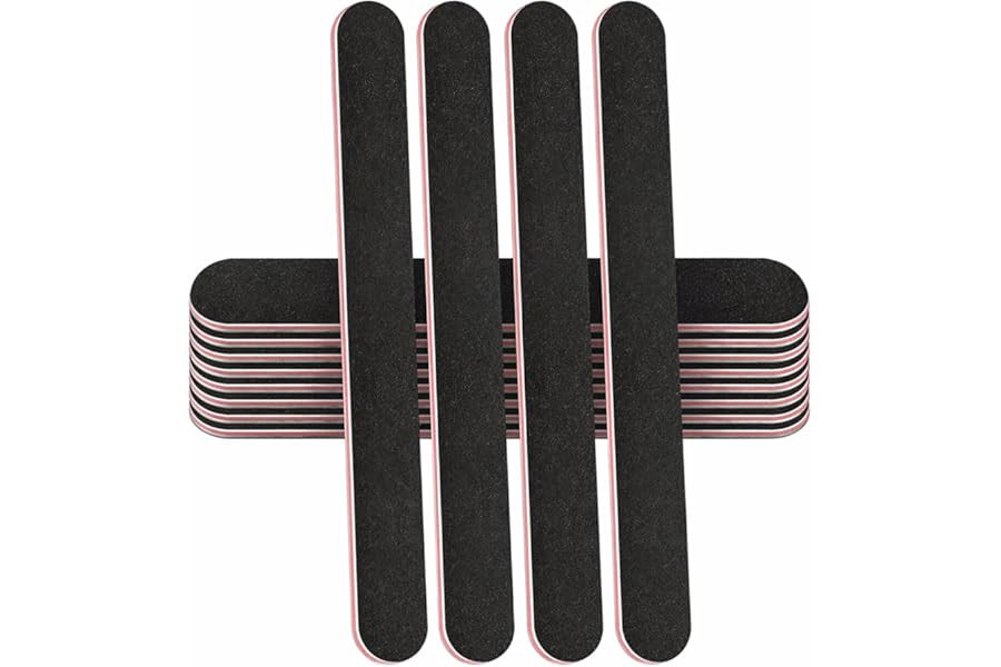 Stadux 12 PCs Professional Nail Files Double Sided Emery Boards 100/180 Grit, Fingernail Files for Natural/False Nails, Nail Styling Set for Home and Salon Use - Black