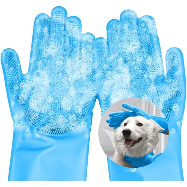 Bubble Hands Dog Bath Brush Gloves - Reusable Silicone Grooming Gloves For Bathing, Massaging & Deshedding (Blue)