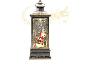 Marsyu Globos de Nieve Navideños Musicales, Linternas Navideñas Giratorias con Pilas y USB con Temporizador, Decoraciones Navideñas Vintage Regalos para Decoración del Hogar (Escena de Papá Noel)