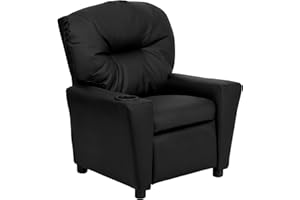 Flash Furniture Sillón reclinable Chandler LeatherSoft para niños con portavasos y reclinable de Seguridad, Silla reclinable contemporánea para niños, admite hasta 90 lbs, Black