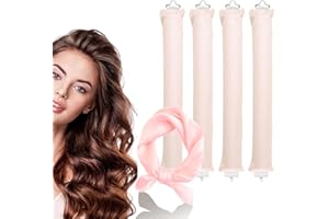 COOCNH 4PCS Heatless Curling Rods, Heatless Blowout Rods with Satin Silk Head Hair Scarf - No Heat Hair Rollers for All Hair Types - DIY Overnight Blowout Rods (Apricot, One Size)