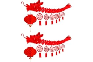 SUYEAH Chinese 2025 New Year Dragon Ceiling Decorations, 2PCS 3D Chinese New Year Dragon Ceiling Decorations and 2PCS Chinese Lanterns Hanging Decoration for Lunar New Year Spring Festival