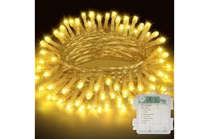 REALKY Cadena de luces LED para interior y exterior, 11 m y 110 ledes, batería para árbol de Navidad, 8 modos, IP44, resistente al agua, con temporizador, para Navidad, interior, exterior, jardín, fiesta