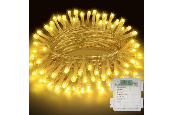 Realky Guirlande Lumineuse de Noël à Piles, 11M 110LED Lumières de Noël Intérieur et Extérieure, 8 Modes et Fonction Mémoire Guirlande Lumineuse Sapin pour Balcon, Jardin, Chambre, Fête - Blanc Chaud