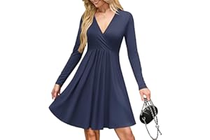AUSELILY Ropa Mujer - Vestido Envolvente Mujer con Bolsillos - Escote V Fluido Elegante Casual Manga Larga hasta la Rodilla