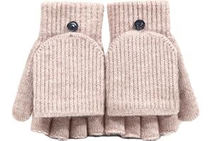 CCOMAGE Kinder Halbfinger Handschuhe Warme Flip Top Winter Herbst Handschuh Fäustlinge mit Knopf Klappe Fingerlose Halb Handschuhe Gestrickt Klapphandschuhe Fahrradhandschuhe für Jungen Mädchen 5-10 Jahr