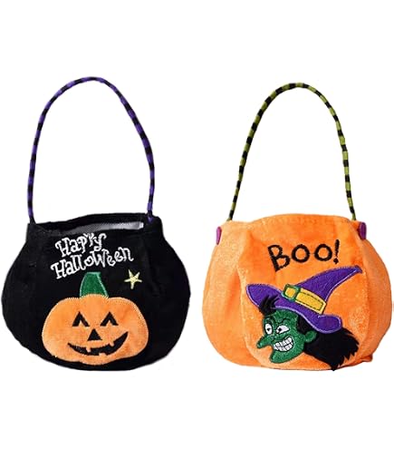 2 Sacs Bonbon Halloween - Sacs Citrouille En Feutre Réutilisable | Grand Modèle 8x12 Pouces, Poignées Solides | Parfait Chasse Aux Bonbons, Décoration Fête