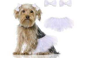 HACRAHO Jupe Tutu de Mariage pour Chien - 1 Pièce avec Nœud en Poils de Chien, Tutu en Tulle pour Chiens de Petite et Moyenne Taille, Blanc