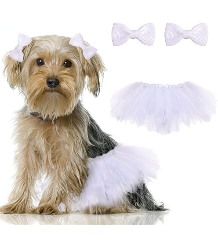 Yaopelky Hondenprinsessenjurk - Wit, Met Strik En Tutu-rok, D-ring Voor Riem, Ademend Gaas, Voor Kleine Honden & Katten, Maat S (3,3-2,5 Kg)