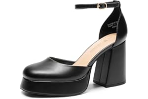 DREAM PAIRS Damen Blockabsatz Plateau High Heels Knöchelriemen Kleid Hochzeit Party Pumps Schuhe