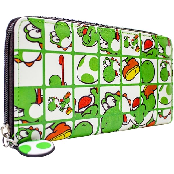 Yoshi with Dinosaur Eggs Green Pattern Wallet, Green, One