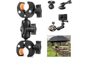 UNSTINCER Fahrrad Motorrad Lenker Kamera Klemme Halterung für Gopro Insta360 X5 DJI Akaso, Doppelklemme Magic Arm Selfie Stick Halter, Doppelte Super Clamp mit 1/4"-20 Gewinde und Action Cam Mount