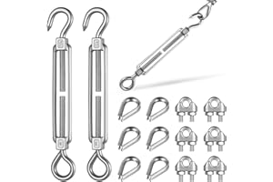QOOSIKICC Set di 15 tenditori per funi, 3 tenditori per funi M6, in acciaio inox, 6 morsetti per funi metalliche, 6 tenditori per funi metalliche, 6 tenditori per tende da giardino, tenditori per recinzione