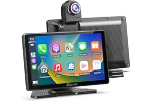 Carpuride W703 przenośny bezprzewodowy system Carplay i Android Auto z kamerą rozdzielczą – 7-calowy ekran HD IPS, kamera przednia 4K i kamera cofania 1080p, nagrywanie w pętli, GPS, Siri, muzyka,