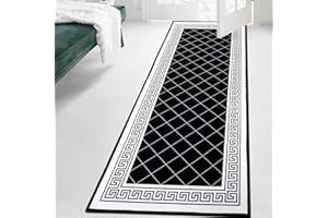 Myting Runner Rugs for Hallway, Carpet Runners for Hallways Non Slip Long 66x180 cm Nylon Hallway Runner, Heavy Duty Hall Runner Kitchen Runner Rubber Backed, Greek Key Black Runner