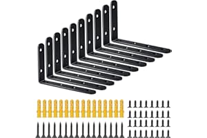 DOMI PRO DMSL Soporte de Pared Estante 10 Piezas, Balda Flotante Soporte de Metal para Estante, Baldas y Estanterias Soporte en Ángulo Recto Bricolaje Industrial Negro 125 * 75 mm
