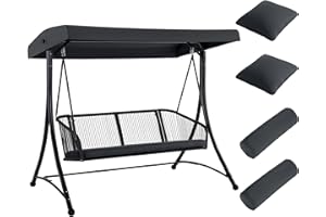 ‎M MCOMBO M MCombo Hollywoodschaukel 3-Sitzer, Gartenschaukel mit Verstellbarem Sonnendach, Schaukelbank Outdoor, Gartenliege Wetterfest, Sitzbezug Abwaschbar 8026DEY (Dunkgelgrau)