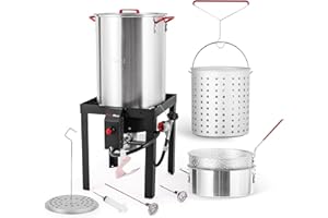 OuterMust Turkey Fryer Pot with Basket & Burner Set, 10 Qt Fish Fryer, 50,000 BTU Burner, Ideal for Turkey, Crawfish, Crab, and French Fries