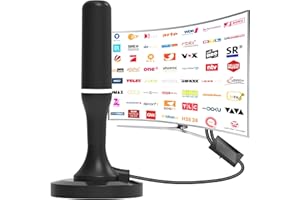 QGCLEARSO DVB-T/DVB-T2 Antenne,HDTV Zimmerantenne für Fernseher, 360° Empfang,Mit Verstärker und Magnetfuß-3 Meter Kabel,Unterstützt 4K/1080P - Alle TV-Geräte DAB/UHF/VHF