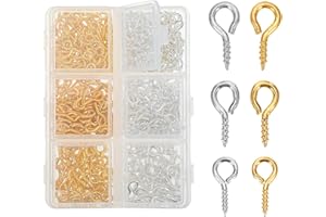 AOZUO 400 sztuk śrub z oczkami w 3 rozmiarach, małe wkręcane oczka z pudełkiem do przechowywania, metalowe z oczkiem, małe haczyki do małych śrub, wkrętów oczkowych, oczek, do biżuterii,