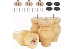 Moendergo Gambe per Mobili in Legno di Faggio Massiccio di Ricambio da 13,5 cm, Gambe da Tavolo, Gambe per Comò con Viti Piastra di Montaggio e Protezione Antiscivolo