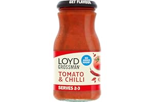 Loyd Grossman No Added Sugar Italian Tomato & Chilli Sauce – Medium Heat Fiery Italian Fusion, Vegetarian-Friendly, 350 g Jar (Pack of 1)