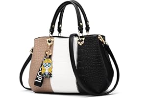 DIRRONA Élégant Femme Sac à Main Conception de Bloc de Couleur Sac D'épaule Décontractée Sac Bandoulière PU Cuir Imperméable Voyage Affaires Sacoche Femme Noir A