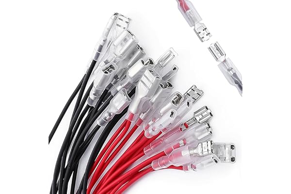Gebildet 20pièces Borne à Sertir femelle 6.3mm avec Manchon Isolant et fil 16AWG de 15cm de Longueur rouge + Noir kit d'assortiment D'épissure Rapide Femelle