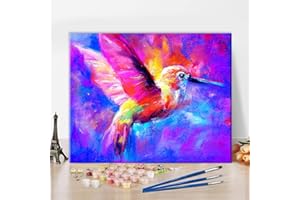 TISHIRON Kolibri Peinture par numéros pour adultes - Peinture colorée par numéros sur toile - Kits de peinture DIY pour adultes débutants et enfants - Peinture avec pinceaux - Pigment acrylique - Artisanat -